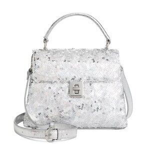 Macy's On 34th Tandii soft satchel top handle small crossbody bag -SILVER SEQUIN